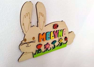Plaque de porte décorative sur le thème du jardin et lapin pour Melyne